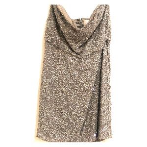 Parker Grey sequin and pearl strapless mini dress